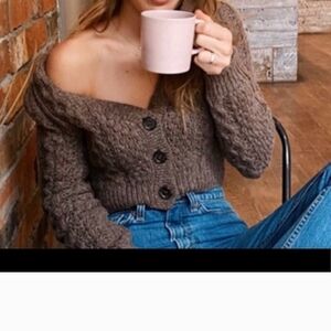 Wilfred Free Alpaca and Wool Heather Brown Cropped Cableknit Sweater Cardigan XS